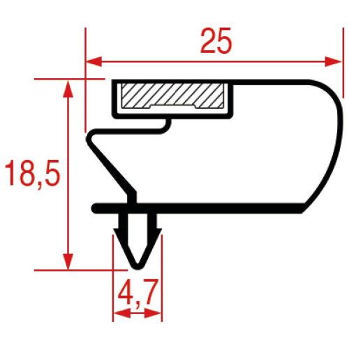 Dørpakning 1560x650mm profil 1048 Plugg-inn magn.