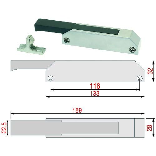 Dørhåndtak uten lås 118 mm mellom monteringshull