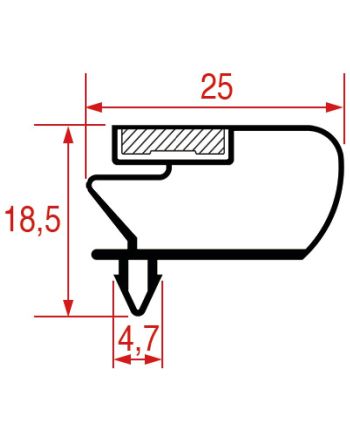 Dørpakning 1560x650mm profil 1048 Plugg-inn magn.