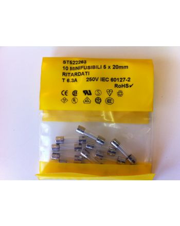 Sikring 10 stk 5 x 20 mm 6.3 Ampere