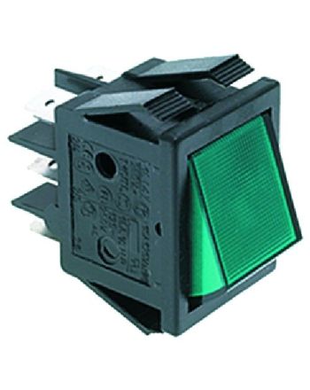 Vippebryter 6 tilkoblinger av/på grønn m/lys 230V