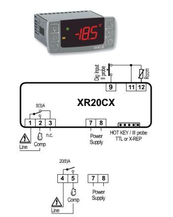 Dixell regulator XR20CX 12 Volt 1 utg, 1 inng.