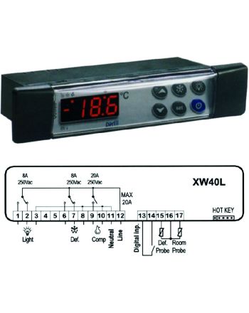 Dixell regulator XW40L 230 Volt 3 utganger, 1 inn